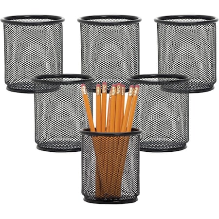 Lorell Pencil Cups, Steel Mesh, 3-1/2"x3-7/8", 6/BX, Black PK LLR84149BX